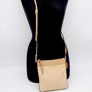 Authentic coach OP art monograms tan canvas, leather Crossbody 7” x 1” x 8”